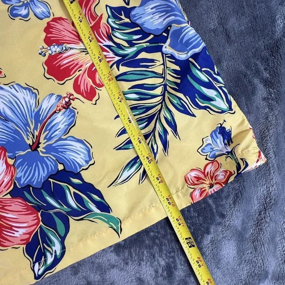 Polo Ralph Lauren Sz 4XL Tall Floral Hibiscus Yellow Hawaiian Swim Trunks Pocket